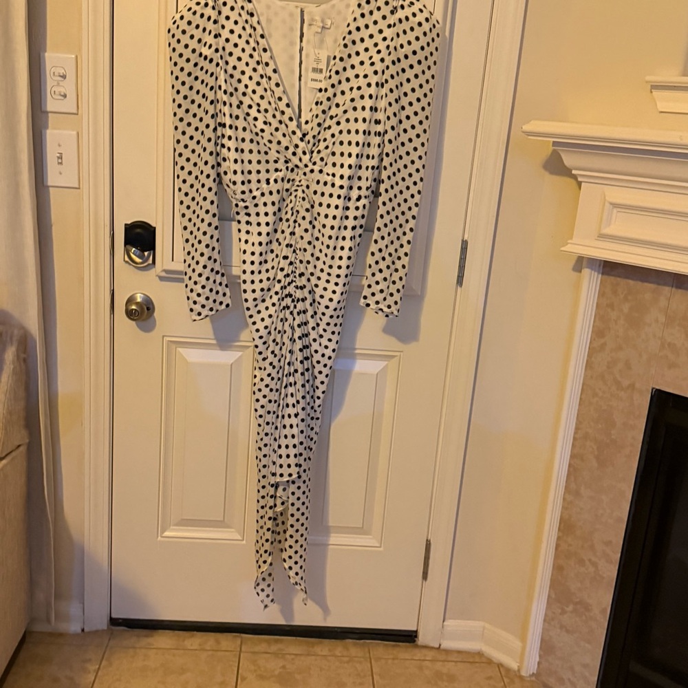 Ronny Kobo Collection Black and White Polka Dot Long Sleeve Dress